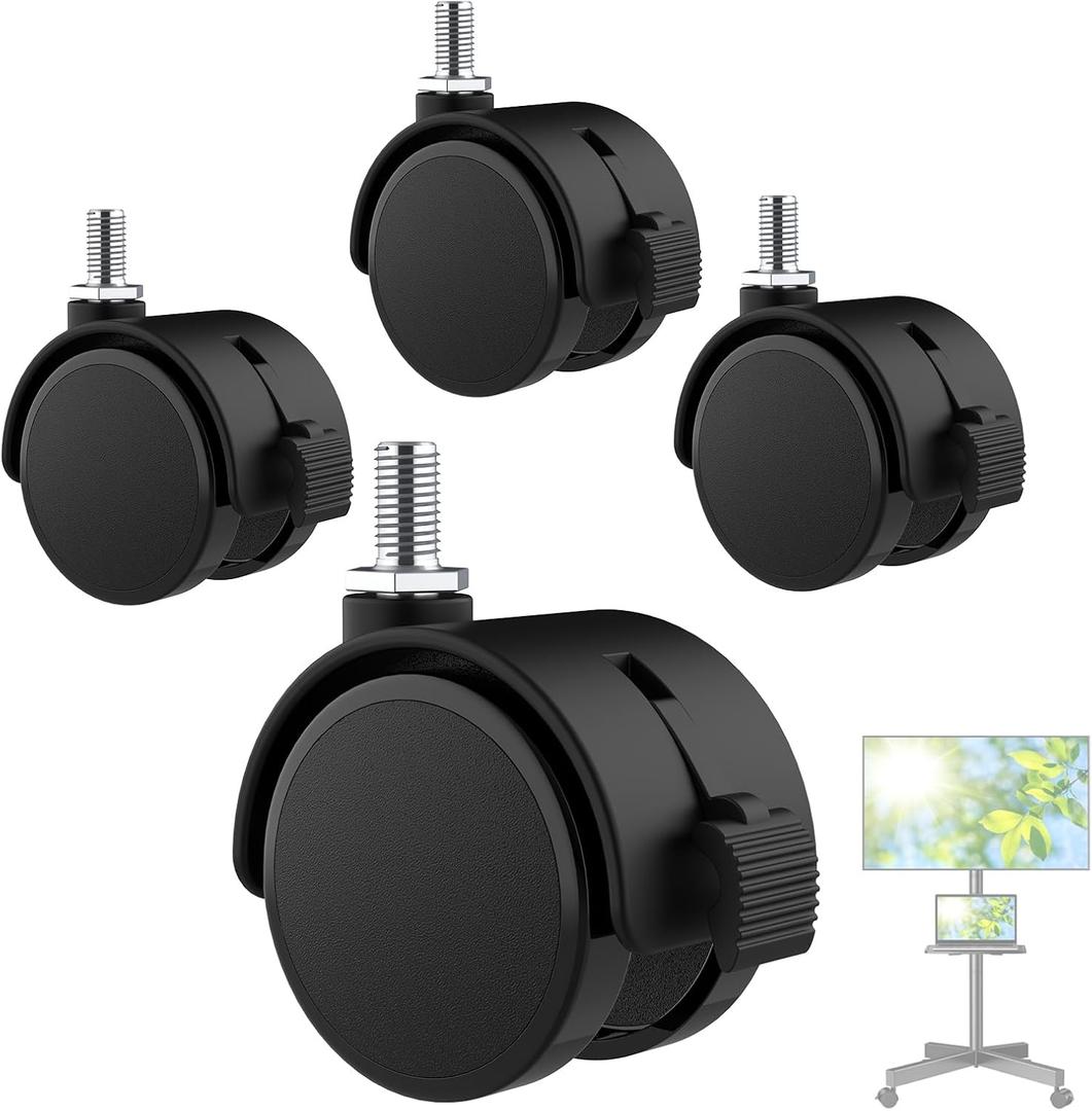 4 PCS 2 Inch TV Stand Wheels, M8 Swivel Caster Wheels Threaded Stem, Heavy Duty Casters with Locking Brake, 360 Degree Rotatory, Easy to Install, Black Nylon Replacement Wheel for TV Stand