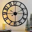 CLXEAST 24 Inch Wall Clocks for Living Room Decor, Large Black Metal Wall Clock Battery Operated, Silent/Non Ticking, Regular Arabic Numeral
