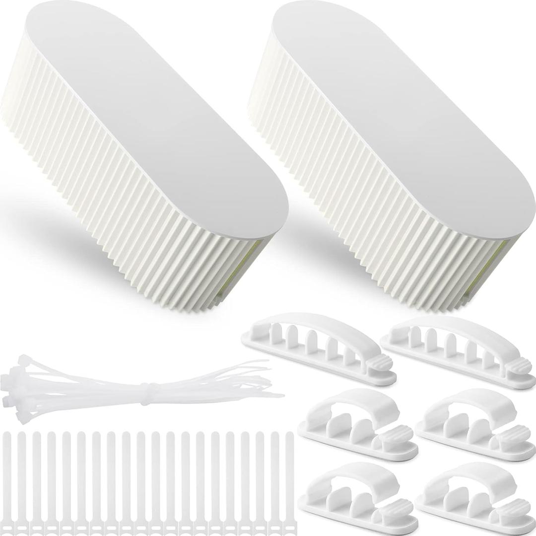 Marsui 2 Pcs White Cable Management Box Cord Hider Organizer with 46 Pcs Cable Management Kit Wire Box for Power Strips Surge Protectors Desk TV Computer Wires, White 