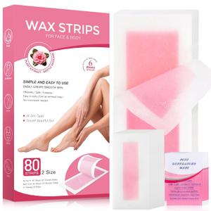 Wax Strips for Hair Removal, Wax Strips, Waxing Kit For Women Face, Body, Arms, Legs, Chest, Back, Bikini Wax Strips, Waxing HairRemoveal Kit with 80PCS + 4 Calming Oil Wipes