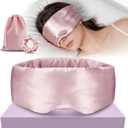 Silk Sleep Mask 22 Momme 100% Mulberry Silk & 3.5cm Silk Hairband Set for Side Sleeper Women Men,Light Blocking Nose Pad, Adjustable Silent Strap,Eye Mask fo Home & Travel Use (Pink)
