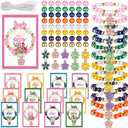 Liliaafar 24 Sets Teachers' Day Bracelets Gifts Kits Pony Beads Bracelet Making Kit Flower Beads Charm Stretch Strings with Thank You Card Teacher Appreciation Gifts for Jewelry Making DIY Craft