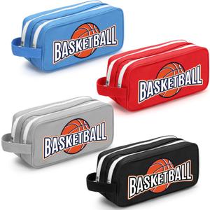 4 Pcs Double Layer Basketball Accessory Bags with Zipper - Toiletry Travel Bags Basketball Items Accessories Essentials Stuff Organizer for Youth Players Team Gifts