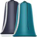Heavy Duty Laundry Bag 2 Pack XL Nylon Laundry Bags with Straps, Washable Large Dirty Clothes Organizer with Drawstring Closure, Travel Washing Bag Fit a Laundry Hamper or Basket (Blue)