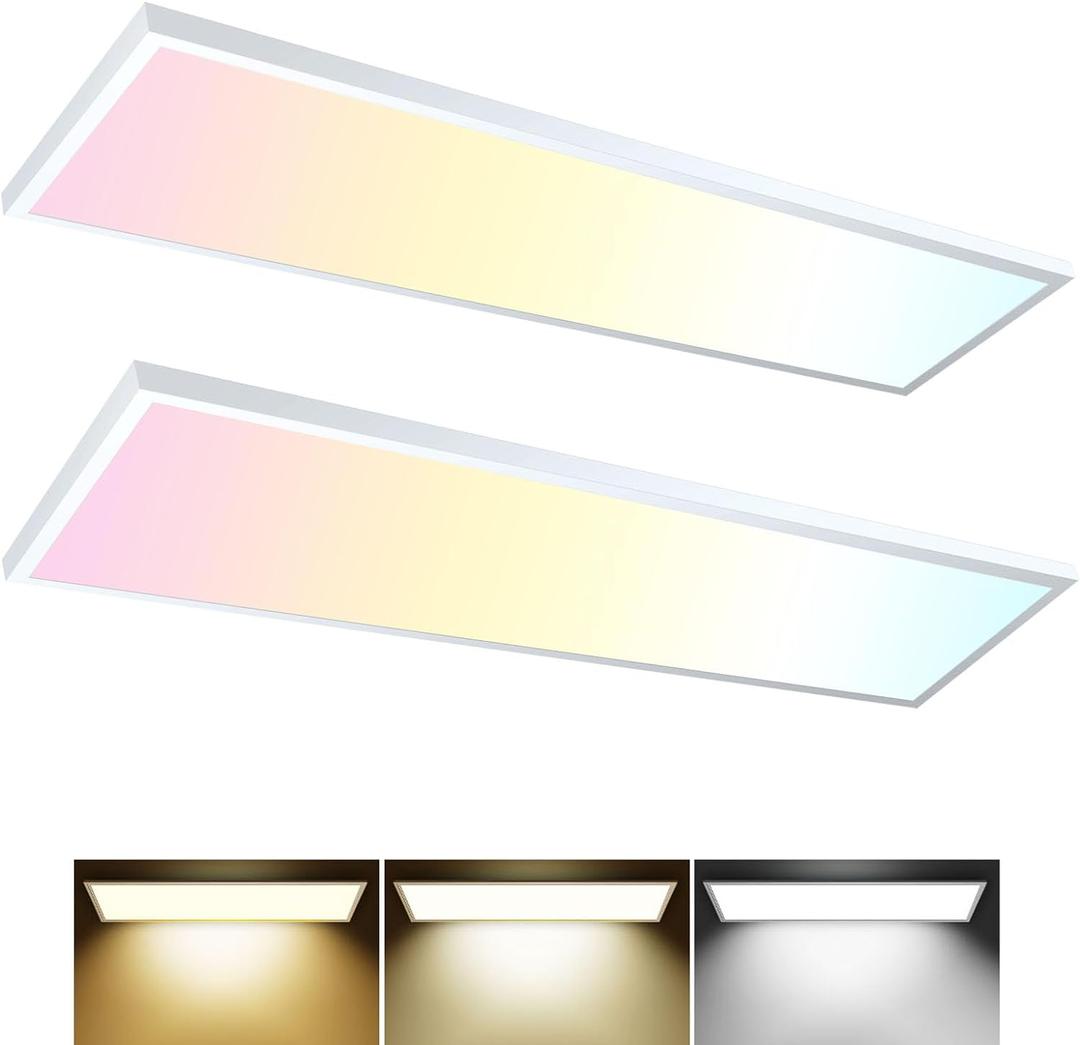 AIKVSXER 1x4 LED Flat Panel Light Surface Mount Ceiling Light, 5500LM 50W TRIAC 10-100% Dimmable, 3000/4000/5000k Selectable, 120V LED Kitchen Ceiling Lights Fixtures for Garage/Laundry 2PACK (White)