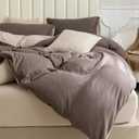 PURE ERA Jersey Knit Duvet Cover Set 100% T-Shirt Cotton Super Soft Comfy 3pc Bedding Set with Zipper Closure (Solid Brown/Dark Beige, Queen)