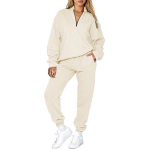 Aleumdr Women 2 Piece Outfits Sweat suit Oversized Half Zip Pullover Long Sleeve Sweatshirt Jogger Pants Set with Pockets (XX-Large, Apricot)