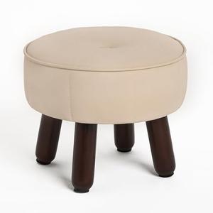 oakvivo 13in Small Foot Stool Ottoman, Round Faux Leather Foot Rest for Couch, Under Desk Pouf Footstool Footrest with Non-Skid Rubber Legs for Ling Room, Bedroom, 13''L x 13''W x 10.2''H, Beige