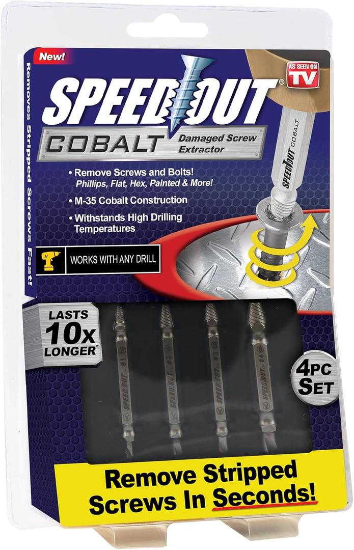 Ontel SpeedOut Cobalt Damaged Screw Extractor Kit, 4 Piece Set