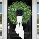 HUZIYAHAN 28In Large Boxwoods Door Wreaths for Front Door Spring Summer Outside All Season Green Year Round Artificial Greenery Wreath for Wall Window Rustic Farmhouse Home Outdoor Indoor Decorations
