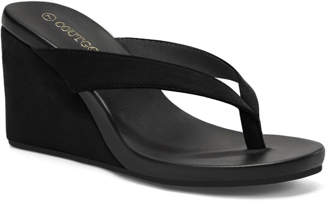Coutgo Womens Wedge Heels Sandals Platform Flip Flops Slides Slip On Summer Beach Shoes