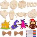 Max Fun 60PCS Halloween Crafts Painting Wooden Slices Cutouts Ornaments DIY Unfinished Pre-drilled Natural Wood for Kids Halloween Hanging Decorations