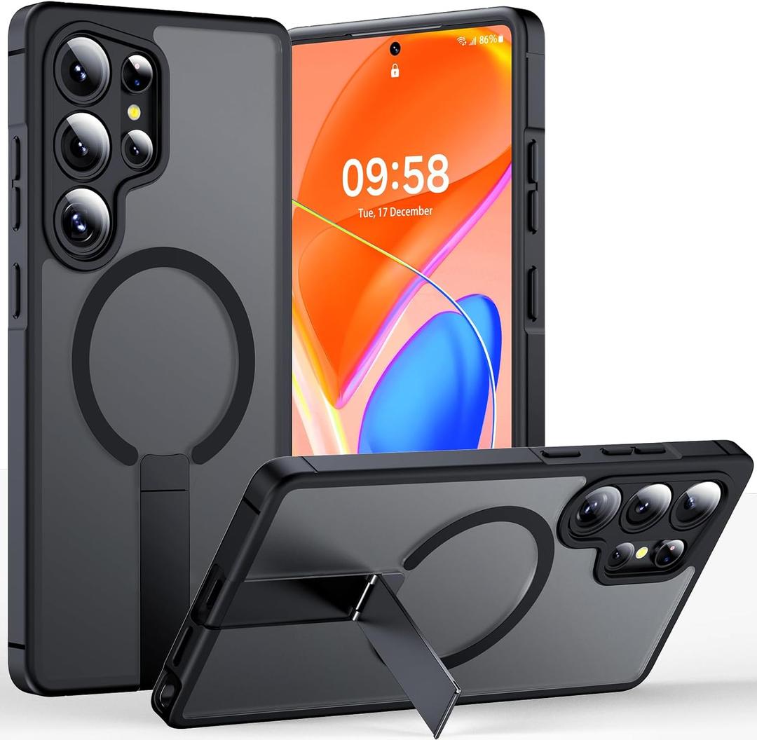 TOCOL Magnetic for Samsung Galaxy S25 Ultra Case, Kickstand with Upgraded Full Camera Protection, Compatible with Magsafe, Drop Protection Slime Cover for Samsung Galaxy S25 Ultra 6.9-Inch (Black)