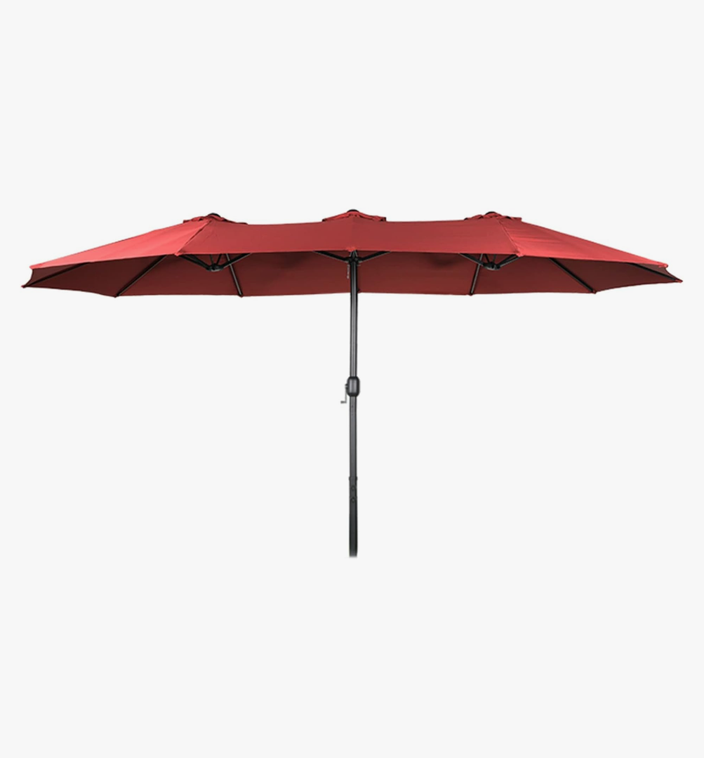 Patio Umbrella Rectangular 3 Heads Outdoor Table Umbrella, Extra Large Sturdy With fold,Market Yard Umbrella for Garden Lawn Deck Backyard Pool