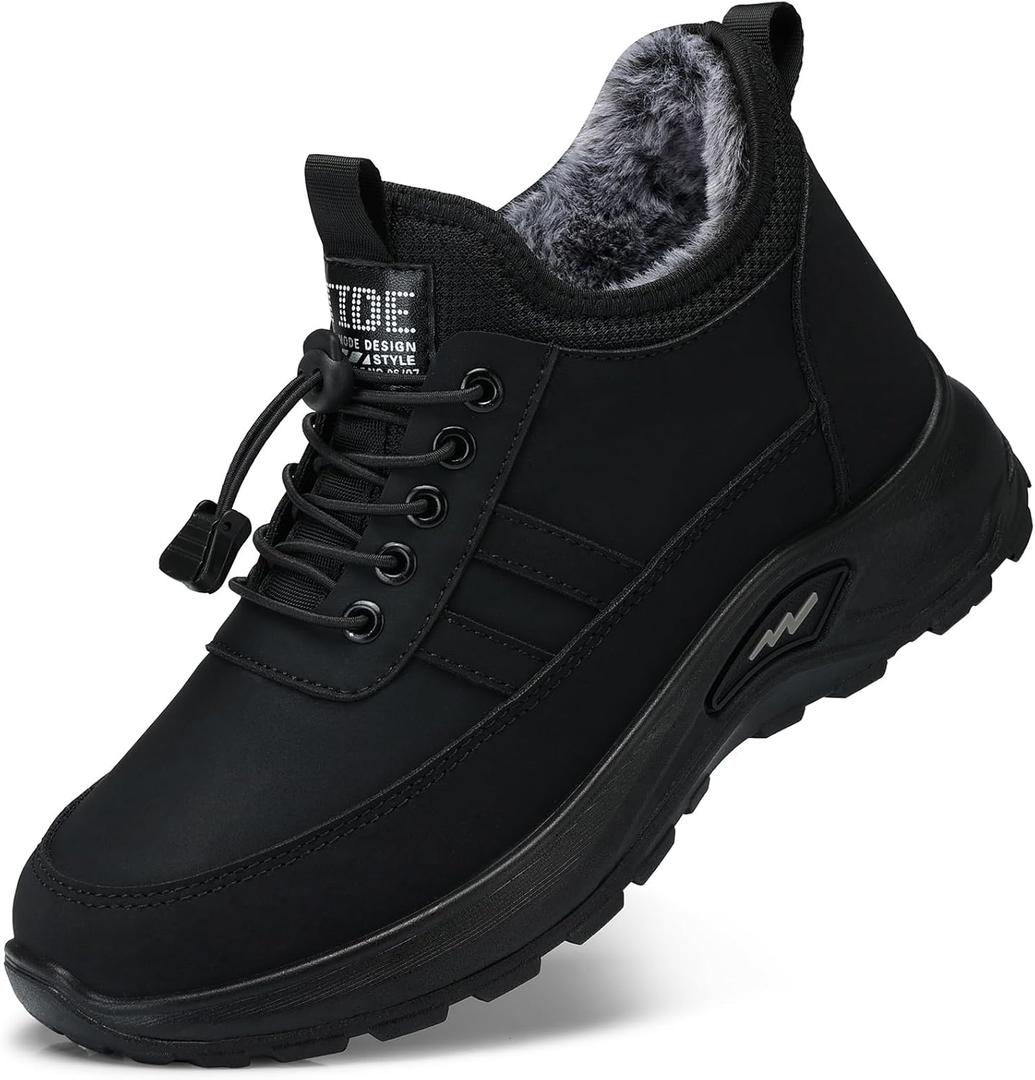 SHIBEVER Winter Snow Boots for Women: Warm Fur Lined Ankle Booties Comfortable Slip on Waterproof Outdoor Short Shoes (10.5, 69-black)