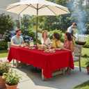 LUSHVIDA Rectangle Outdoor Tablecloth with Umbrella Hole and Zipper, 60x102 Inch Red, Washable Waterproof Table Cloth Spill Proof Wrinkle Free Table Cover for Patio Spring Summer Picnic BBQS