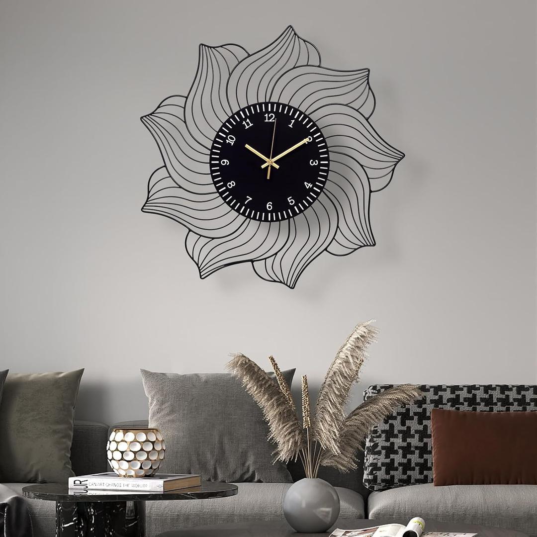 22 Inch Flower Wall Clock, Silent Non-Ticking Battery Operated Modern Decorative Metal Wall Clocks for Living Room, Bedroom, Kitchen, Office