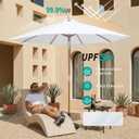 9FT/10FT Bamboo Patio Umbrella, Large Outdoor Umbrella with UPF 50+ Sun Protection, Rope Pulley Lift & Push-Button Tilt, 8-Rib Ventilated Canopy for Garden, Deck, Backyard & Outdoor Dining