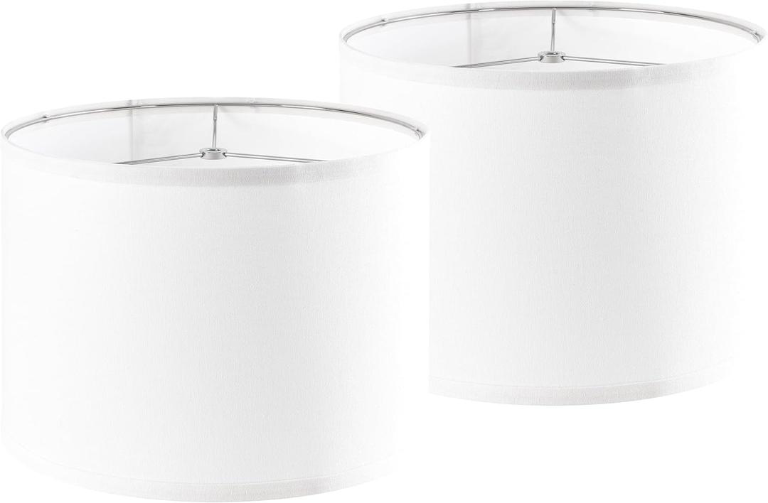 Set of 2 Pure White Linen Drum Lamp Shade 13" Top x 13" Bottom x 10" High (Spider) Contemporary Lamp Shades for Table Lamps & Bedside Lamps (13*13*10IN 2 Pack, Pure White-2)