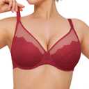 Popilush Minimizer Bras for Women Plus Size Full Coverage Lace Underwire Support Push Up Bra for Heavy Breast Everyday Wear (38DDD, Red Lacquer)