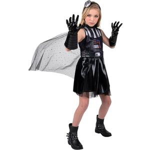 Star Wars Darth Vader Official Youth Halloween Dress - Printed Dress with Detachable Cape, Gauntlet Gloves and Headband, S