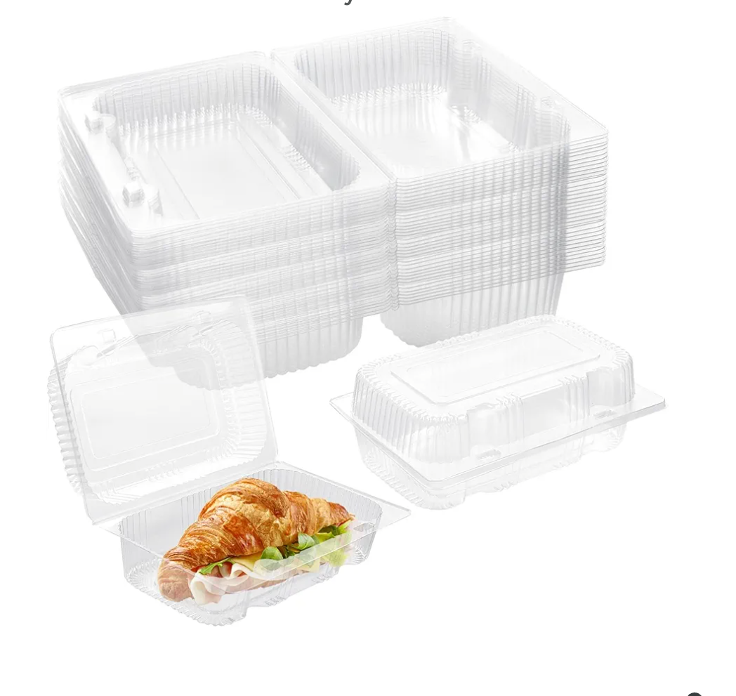 TOFLEN Disposable Sturdy Plastic Hinged Food Containers with Clear Lids (80 Pack) Clamshell Take Out Loaf Containers 7.2x4.7x3 Inches To Go Dessert Box Cake Slice Salad Pastry Sandwich Container