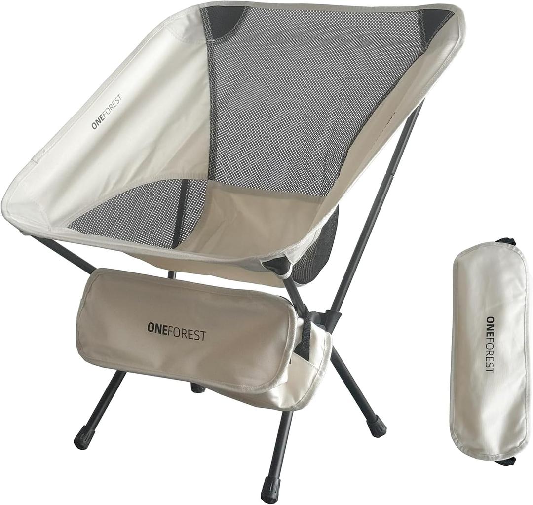 ONEFOREST Camping Chair, Foldable Portable Backpacking Chair for Beach Camp Hiking Outdoor Sport, Beige