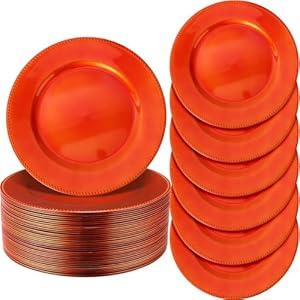 Jinei 36 Pack Beaded Charger Plates 13 Inch Round Charger Plates Vintage Table Decoration Reusable Dinner Tray for Table Wedding Halloween Thanksgiving Christmas Party Decoration