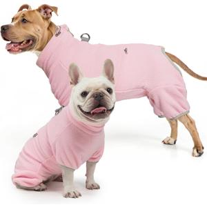 SCENEREAL Fleece Dog Winter Coat with Harness Built in, Soft Pajamas Warm Dog Sweater, Cold Weather Pet Jacket Jumpsuit Apparel Outfit for Small Medium Dogs Walking Hiking Sleep, Pink SM