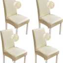 Shukii Stretch Dining Chair Covers Waterproof PU Leather Chair Slipcovers Chair Protector Cover Universal Chair Covers for Dining Room Kitchen Hotel (Set of 4, Beige)