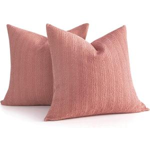 24x24 Pillow Covers Set of 2 Euro Sham Pillow Covers Cotton Euro Pillow Shams, Boho Throw Pillow Covers Large Decorative Square Pillowcase for Couch Bed, Coral Pink