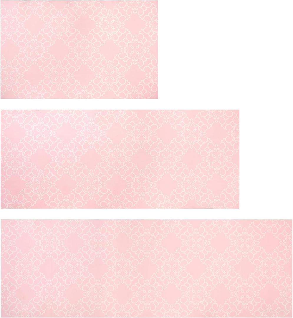 Kitchen Rugs Sets of 3 Non Slip Washable Pink Kitchen Mats for Floor 3 Piece Set Kitchen Rug Set Runner Rugs Absorbent for Hallways Home Party Decoration...