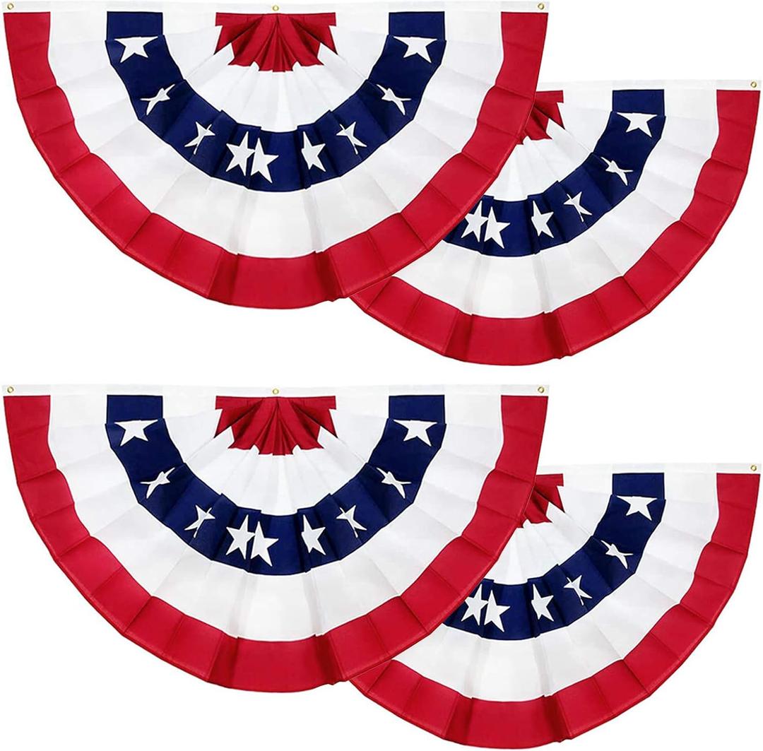 4 Pack 250th Anniversary American Flag Bunting, Pleated Fan Patriotic Memorial Day Decoration 1.5 X 3 Ft Red White Blue 250th Birthday 4th of July Decor US Semiquincentennial Independence Day Outdoor
