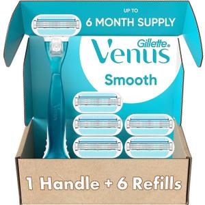 Gillette Venus Smooth Women's Razor Handle + 6 Refills with Soft-Grip Gel Handle (1 Count (Pack of 1))