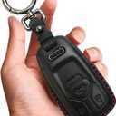 Tukellen for Audi Key Fob Cover Genuine Leather with Keychain,Leather Key Case Protector Compatible Audi A4 Q7 Q5 TT A3 A6 SQ5 R8 S5 Smart Key-Black (Red Line)
