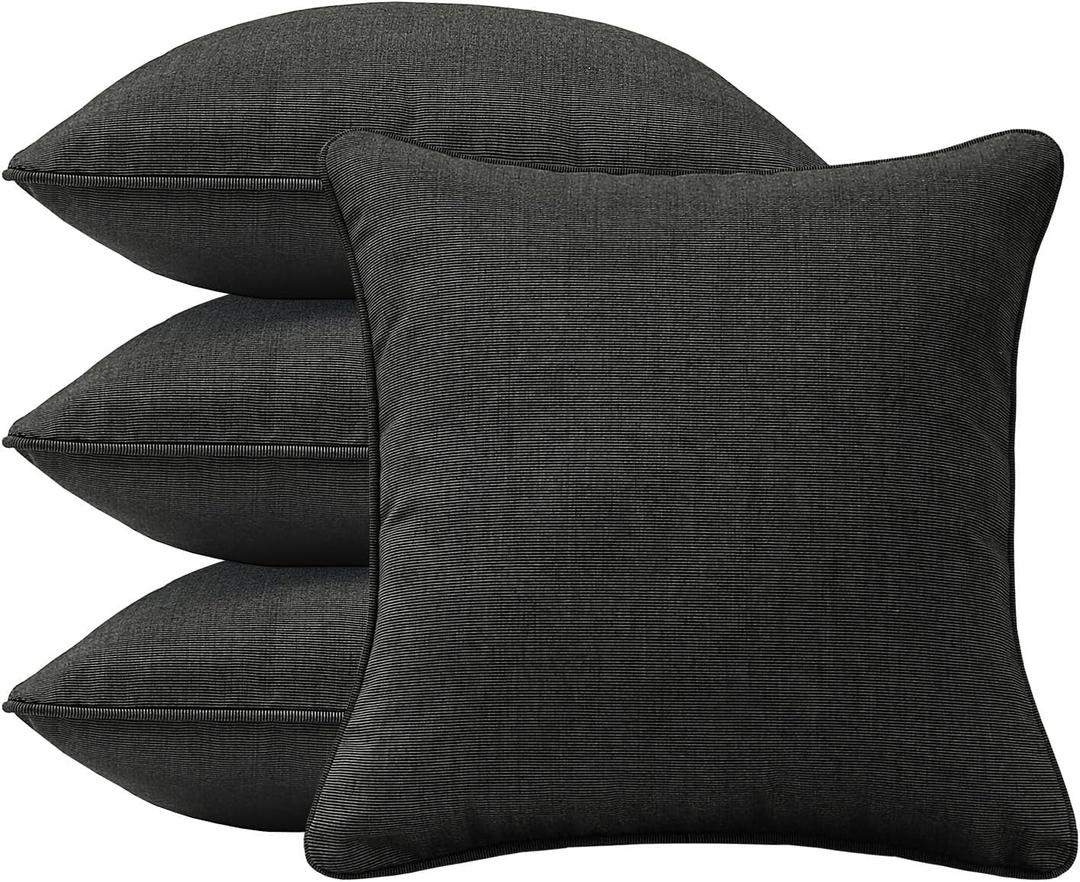 4 Pack Sunbrella Outdoor Water Repellent Throw Pillows 18x18 Inch with Insert, Decorative Square Patio Pillows for Home Garden Couch Balcony, Canvas Coal