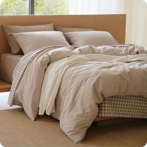 Bedsure Striped Duvet Cover King, 100% Washed Cotton Duvet Cover LinenLike, PureWoven with Reversible YarnDyed Design & DoubleStitch Craft, 3-Piece with Zipper Closure, Stripes Linen, 104"x90"
