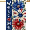 4th of July Patriotic House Flag 28x40 Inch Double Sided Outside Independence Memorial Day Summer Daisy Decorative Floral Outdoor Garden Yard Porch Decorations