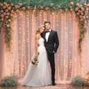 10x10ft Peach Tulle Backdrop Curtain with Lights String for Parties, Sheer Photo Backdrop Curtains for Wedding Baby Shower Birthday Party Photo Shoot Background Decorations