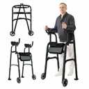 Folding Walker with Armrest Pad Upright Walker for Seniors, Standing Mobility Aid for Indoor & Outdoor, 300lb Weight Capacity, Height Adjustable (Black)