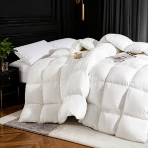 75% Canadian Goose Down Comforter Twin Size, Ultra Soft 100% Cotton Fabric, 850 Fill Power All Season Duvet Insert, Hotel Luxury Bedding Comforters (White,90"x68")