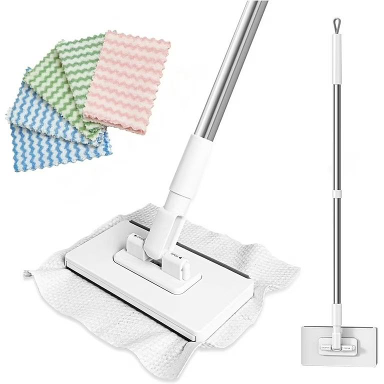 Snap Grip Mini Mop, Zero Touch Cloth Changing Mop with Automatic Push Pull Handle,360 Rotating Lazy Mops Wet Dry for Whole House Cleaning,Retractable Gap Dust Cleaner Flat Mops(5 Cloths)