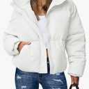 MEROKEETY Women's 2025 Winter Long Sleeve Zip Puffer Jacket Pockets Baggy Short Coats, M