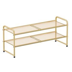 SUFAUY 2 Tier 33" Wide Shoe Rack Closet Metal Mesh, Stackable, Gold