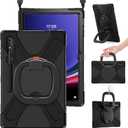 BRAECN Samsung Galaxy Tab S9 Ultra/ S8 Ultra Case 14.6 Inch 2023/ 2022 (SM-X910/ X900), Heavy Duty Silicone Cover with S Pen Holder, Handle Strip, Kickstand, Shoulder Strap for Galaxy Tab S9 Ultra, Black