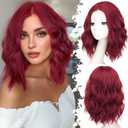 Berry Red Short Wavy Wig for Women Lace Hairline Bob Style Synthetic Heat Resistant - Natural Appearance for Everyday Hairstyle 14 Inch