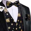 Hi-Tie Suit Vest for Men Christmas Mens Suit Vest Casual 5 PCS V-Neck Vest Tie& Bow Tie Hanky Cufflink Set for Party (XX-Large, Black and Gold)