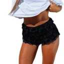Y2k Girls Ruffle Bloomer Shorts Women Lace Layered Low Rise Micro Boxer Shorts Pajamas Bottoms Cute Pettipants, M