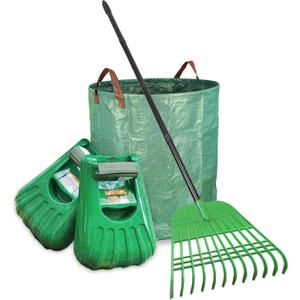Gardzen Rake for Leaves and Hand Scoops Set, 67 inch Adjustable Long Handle, Crack Resistant Modified PE Rake & Scoops, Comes with Wrist Pads, 72 Gallon Bag, Gloves