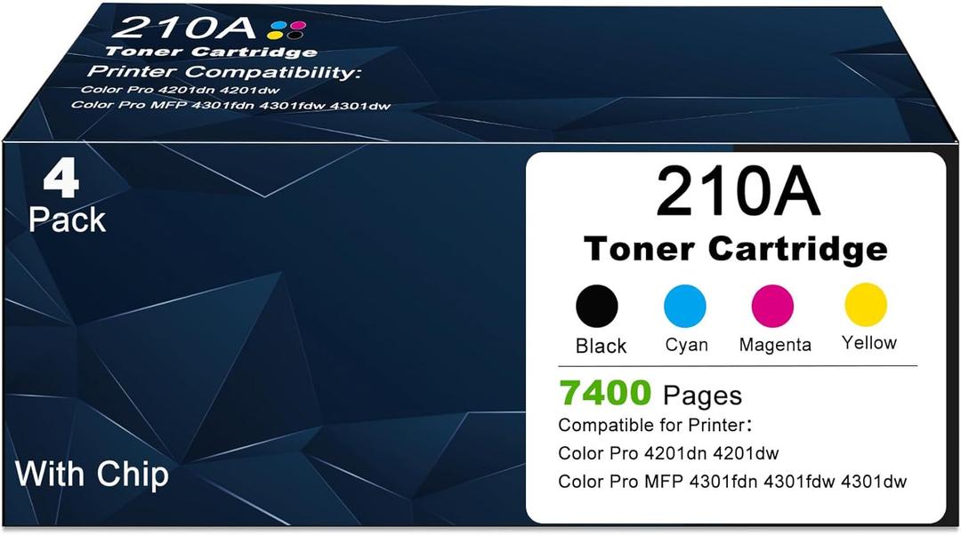 210A 210X 4 Pack Toner Cartridges Replacement for HP 210A 210 W2100X W2100A Compatible with Color Laserje Pro 4201dn 4201dw MFP Pro 4301fdn 4301fdw 4301dw Printers-High Yield (with Chip) - (K/C/M/Y)